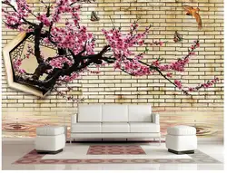 Пользовательские 3D фото обои жизни 3d обои кирпичной стены окно Peach Blossom Задний план настенная 3d обои