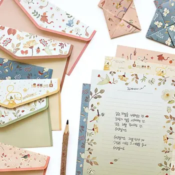 

1 set=(4 sheet letter paper+2 pcs envelopes) Finely flower animal Letter pad Set/set writing paper Office&School Supplie