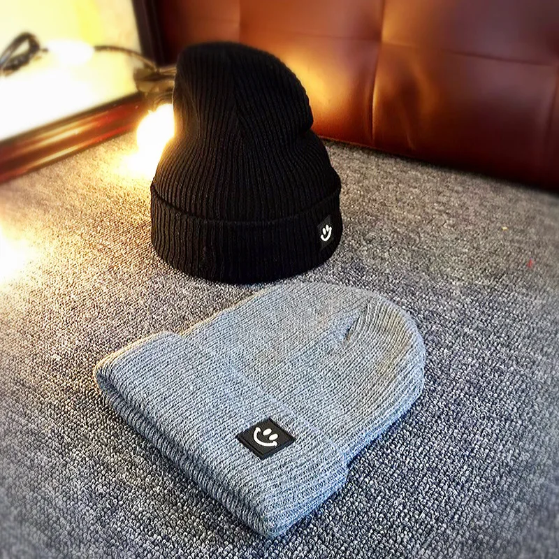 

Children Hat Winter Warm Kids Comfortable Knitted Hat Smile Face Solid Cap Ear flap Beanie Crochet Baby Boys Clothes Girls Hats