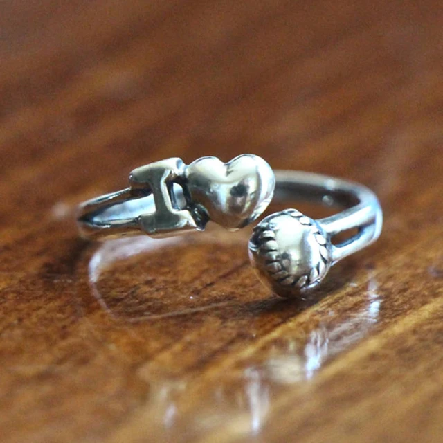 US $2.54 New Trendy Baseball Ring Adjustable Sports Team I Love Softball Player- Jewelry Gift Idea free ship