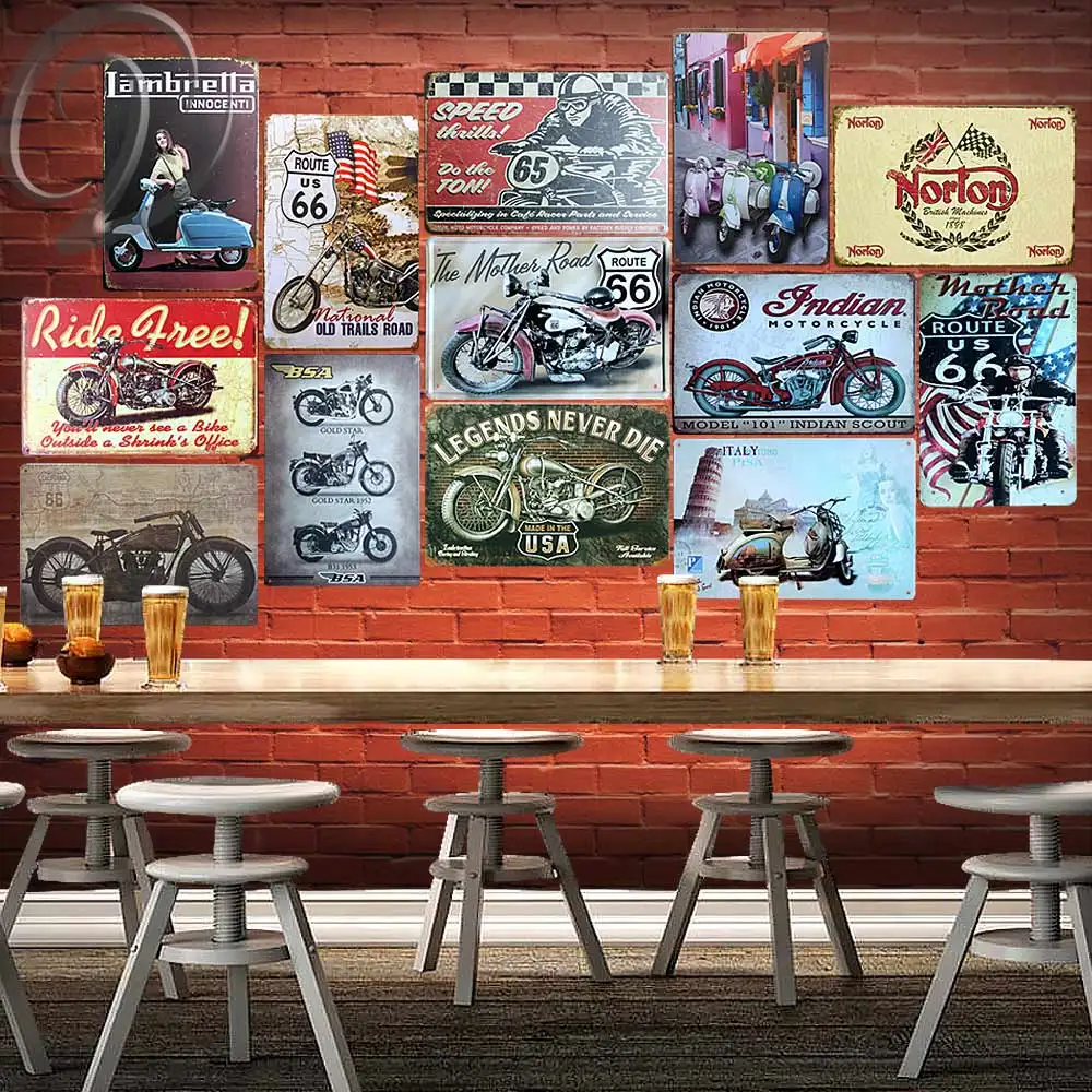 

Route 66 BSA Motorcycle Metal Sign Man Cave Decor Garage Wall Hangings Antique Signs Bar Cafe Home Wall Decals