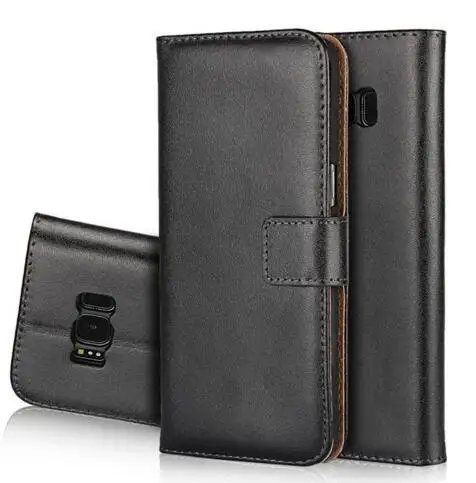 Для Samsung Galaxy S8 Plus, чехол-кошелек из натуральной Кожаный чехол-книжка с подставкой и держателем флип чехол для телефона - Цвет: Черный