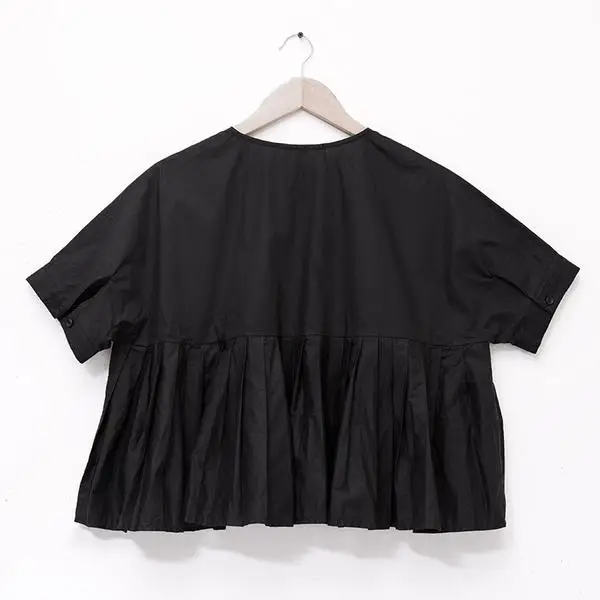 Fashion T Shirt Women New Cotton Linen Harajuku Shirt Casual O-Neck Short Sleeves Pleated Tops Casual Women T-shirt (5)