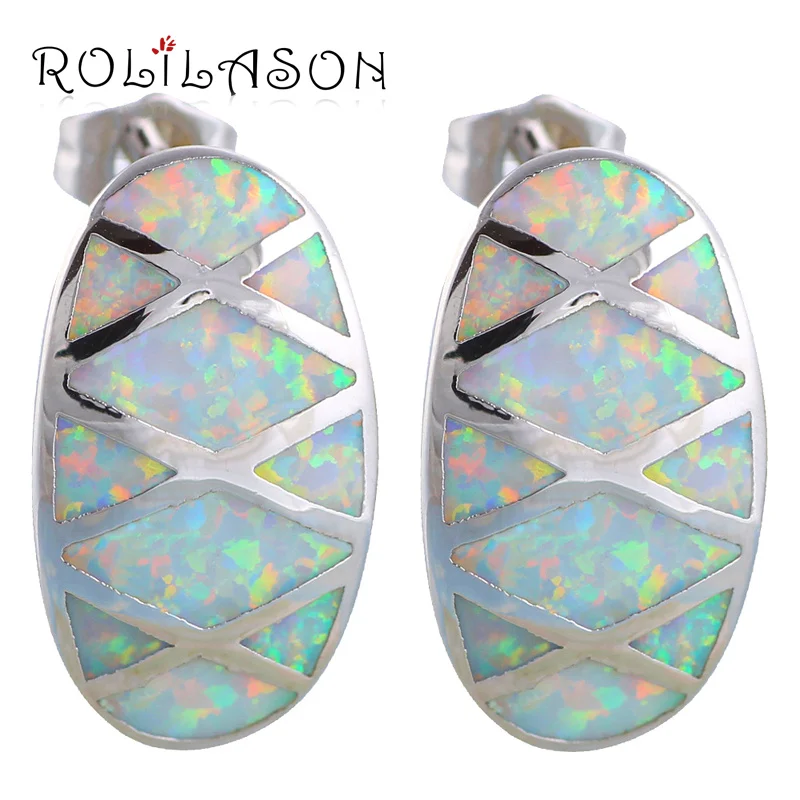 

Luxury gifts for Anniversary Wholesale & Retail White Fire Opal Silver Stamped Stud Earrings for women Fashion Jewelry OES483