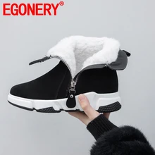 EGONERY/шерстяные плюшевые зимние ботинки; женские ботильоны из коровьей замши; уличная прогулочная обувь; повседневные ботинки на плоской платформе; большие размеры 35-42