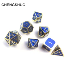 Chengshuo metal dice dnd rpg polyhedral digital dice sets dungeons dragon d20 10 6 8 12 blue aluminum pattern table game numbers