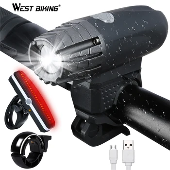 

WEST BIKING Bike Light Set Waterproof Handlebar Front Lamp Taillight USB Recharging Safety Night Cycling Flashing Bicycle Light