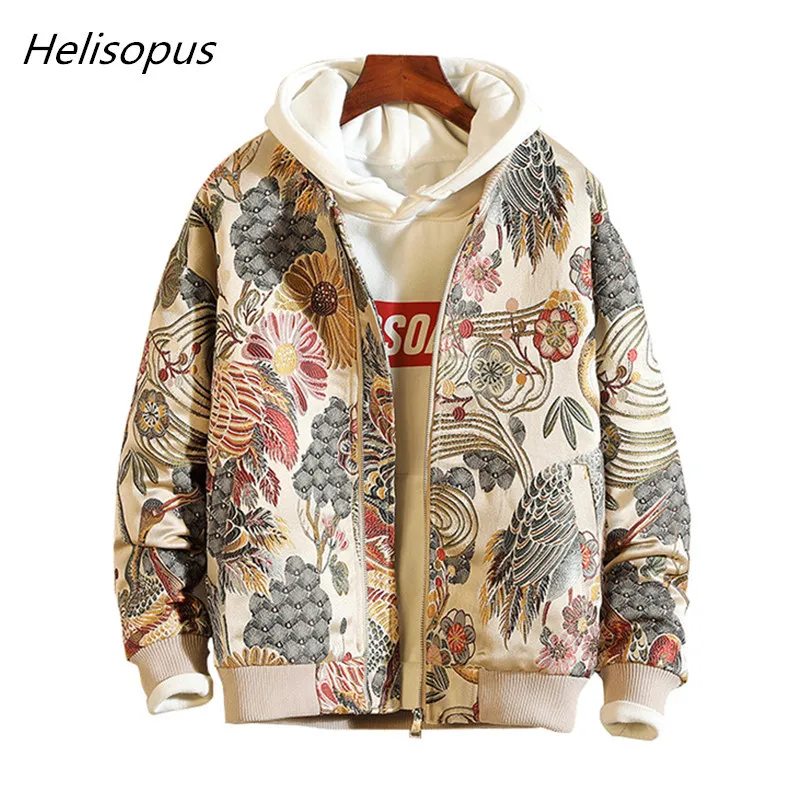 

Helisopus Men Flower Print Jacket Coat Streetwear Bomber Jacket Jacket 2019 Sping Men Clothes Size M-5XL
