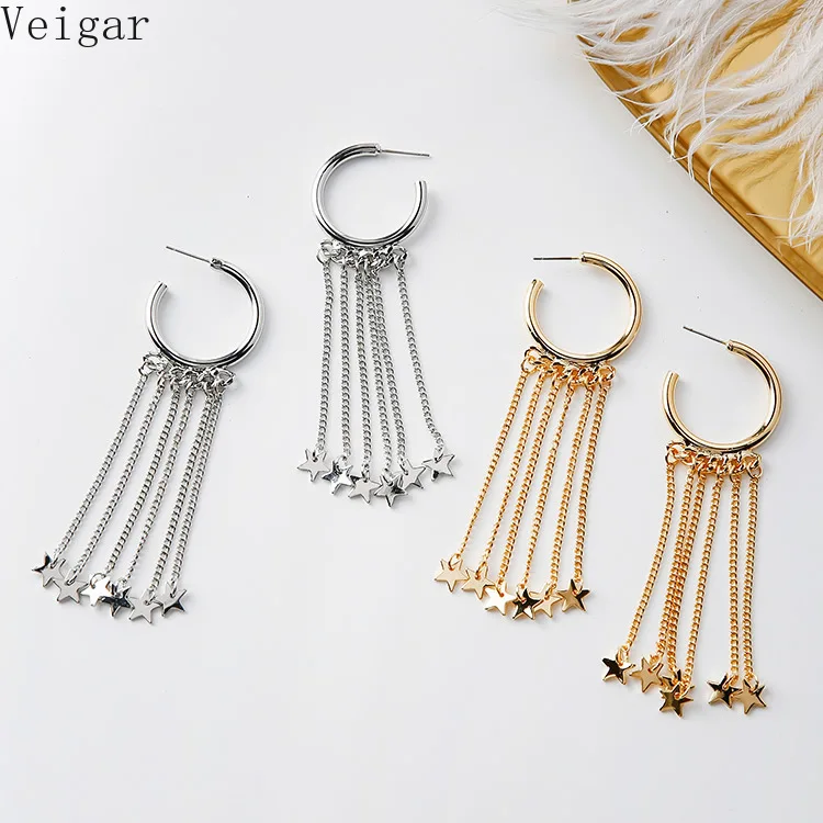 

Metal Big Circle Earrings Women 2018 Ear Jewelry Star Tassel Pentagram Earring Pendant Woman Long Earring Pendientes Flecos