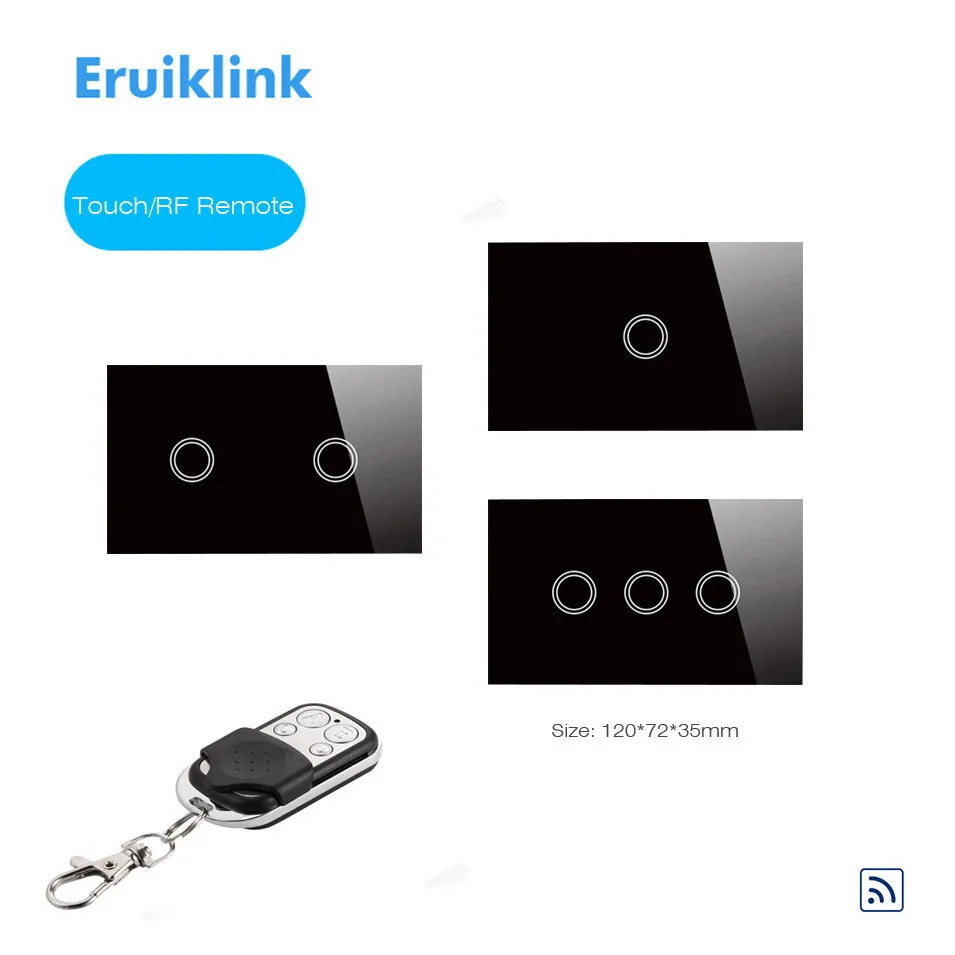 US Standard Eruiklink Remote Control Switch 1 2 3 Gang 1 Way, RF433 Smart Wall Switch,Wireless Remote Control Touch Light switch