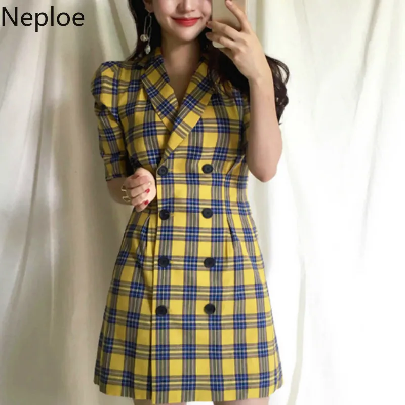 Neploe 2019 Новый женский OL Тонкий Блейзер платье женские зубчатые клетчатые платья