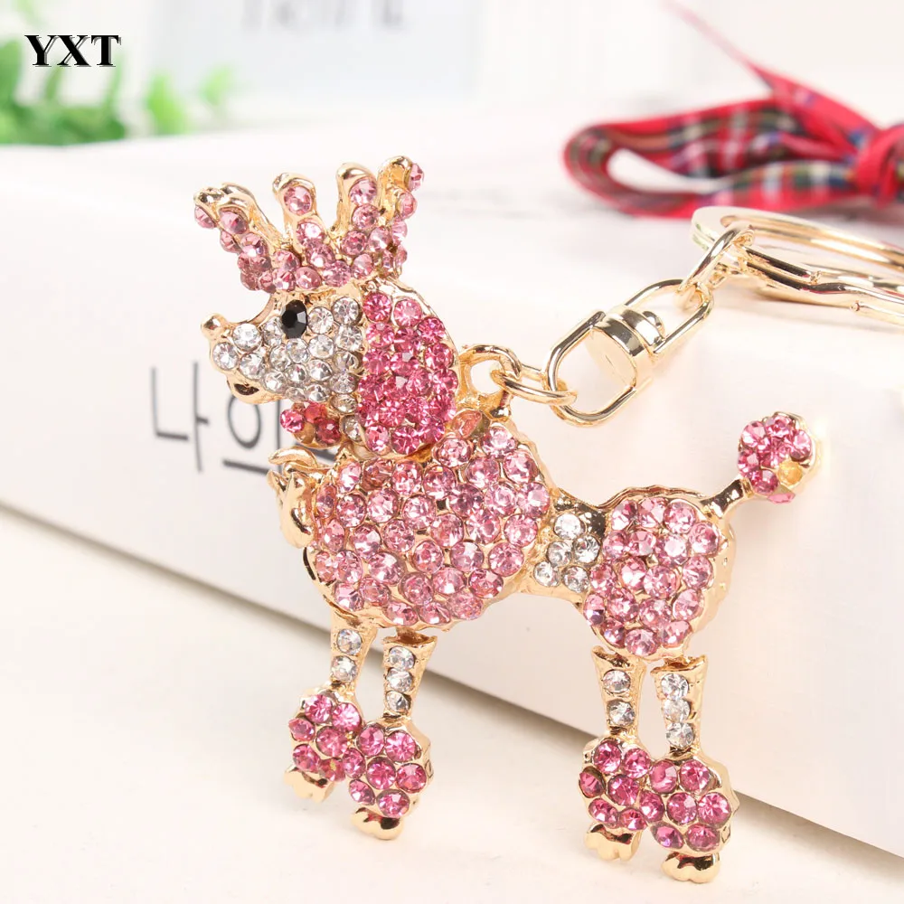 Crown Poodle Dog Keyring Lovely Cute Rhinestone Crystal Pendant Charm