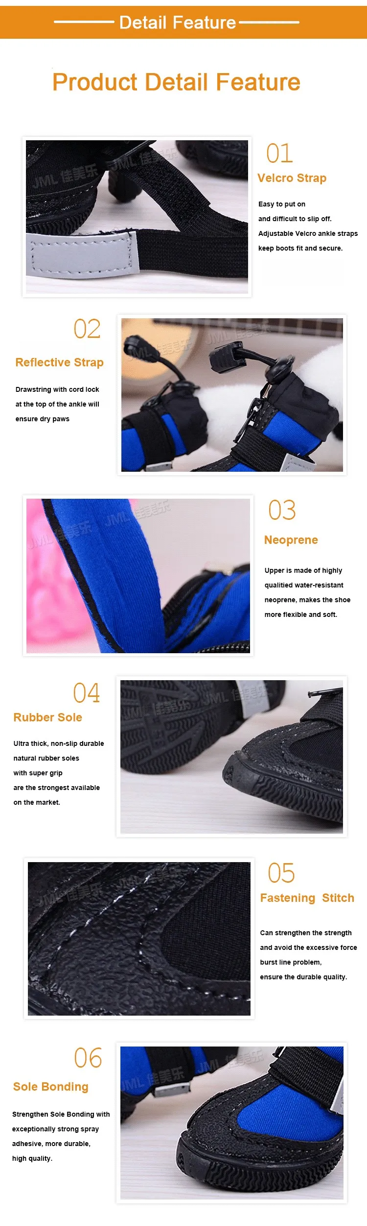  JML casual big small dog shoes waterproof Pet Puppy winter dog shoes outdoor faux leather durable rubber sole all season  (4)