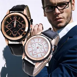 2018 новый бренд золотые мужские часы лучший бренд класса люкс искусственная кожа наручные часы мужские подарок кварцевые часы Скидка #4A27