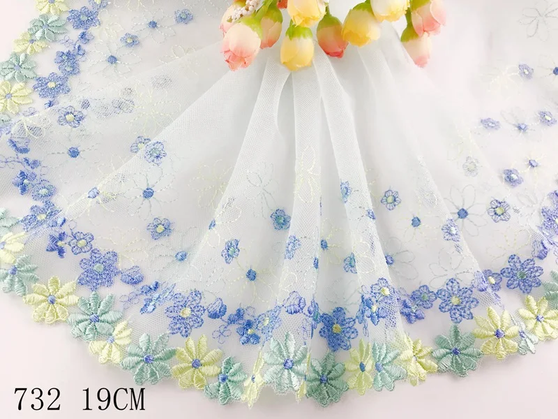 

Wholesale lot 7.5"*1yard Delicate Light Blue Embroidered flower tulle Lace Trim Sewing Doll Dress DIY 732