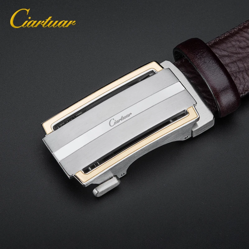 

2019 Ciartuar Luxury Design Alloy Trend Men Belt Fashion Frontier Cowhide Leather Belt Mens Belts Best For Gift Automatic Buckle