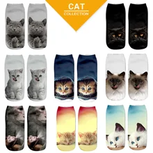 1 пара модных коротких носков с 3D принтом кота Харадзюку повседневные короткие носки унисекс для мужчин и женщин 8 видов стилей, лидер продаж