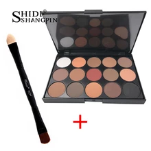 Набор для макияжа, палитра теней для век и две головы, Кисть для макияжа, 15 цветов, мерцающие блестящие водостойкие тени для век, Кисть для макияжа
