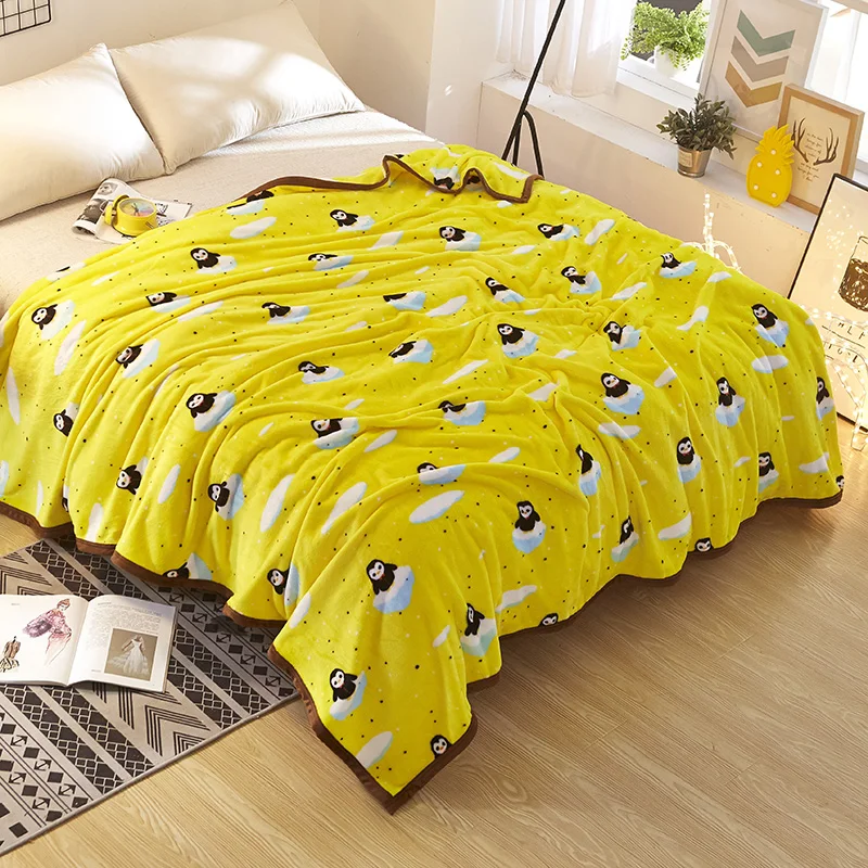 Buy Yellow Penguin Fleece Blankets For Home Bedding