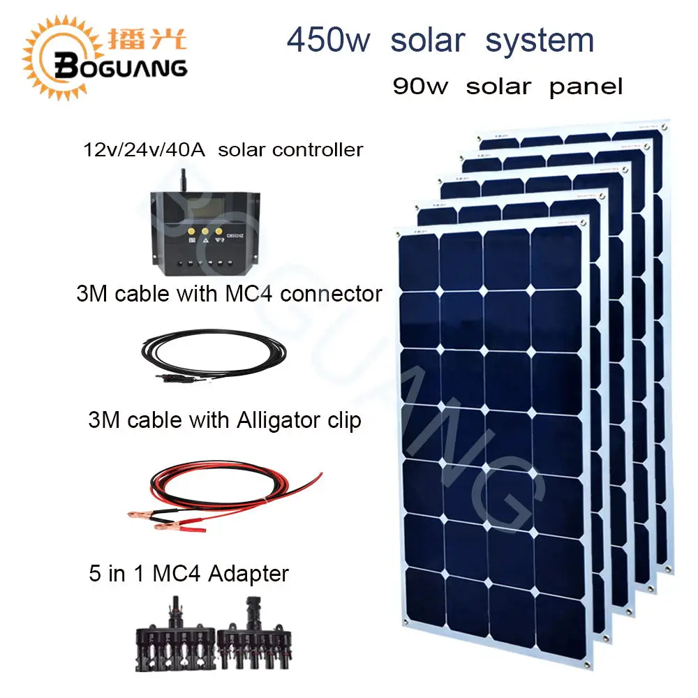 BOGUANG 450w solar system 90w Aluminum solar panel kit module cell 30A
