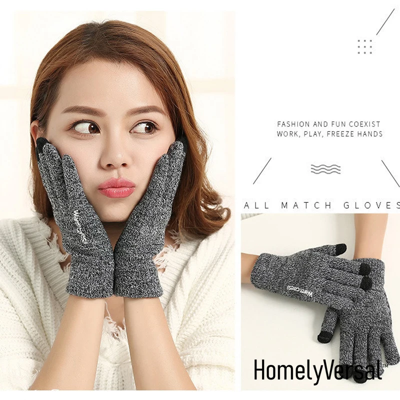 Вязаные перчатки с сенсорным экраном унисекс осень-зима теплые парные ...