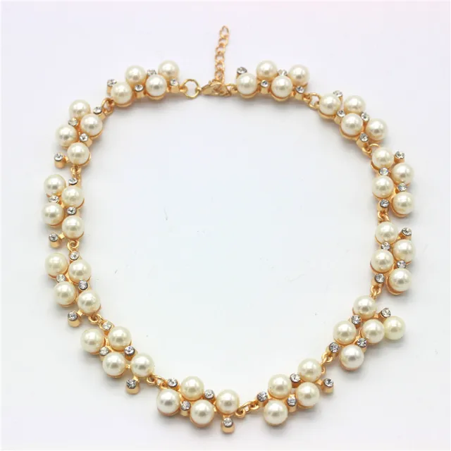 2016 New Good Quality Zinc Alloy Inlaid With  Imitation pearls Short Choker Pearl Necklace SALE Gift sf-19