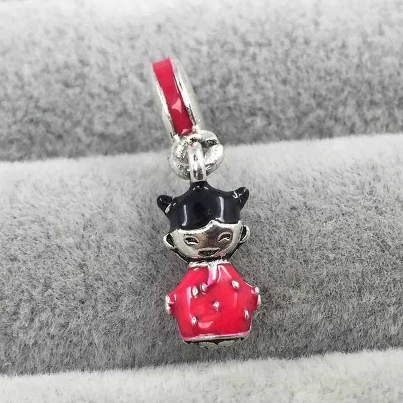 Подвеска для китайской куклы с красной и черной эмалью|pandora charm bracelet|fit pandoraeuropean beads