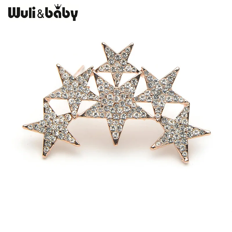 Trendy Rhinestone Stars Brooch Pins Alloy Stars Banquet Men Women