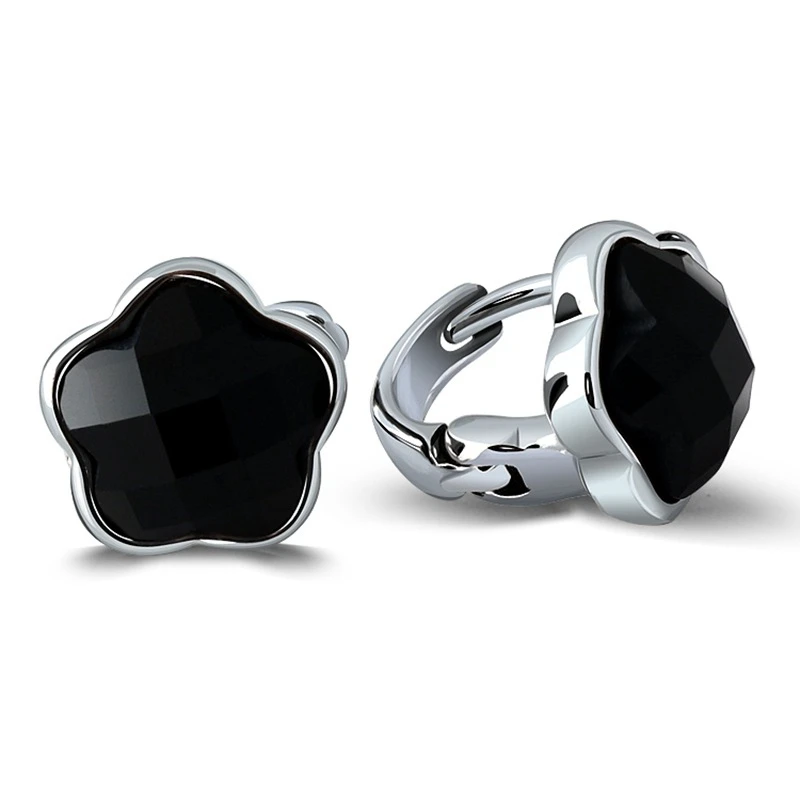 

925 Sterling Silver Black Agate Stud Earring Stars Plum Blossom Women Pure Silver Gift Brincos Aretes Jewelry CH031325
