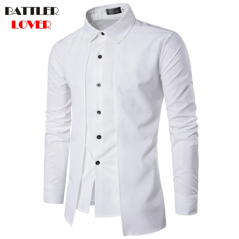 2018 Fashion Design two-piece Shirts Men Slim Fit Shirt Chemise Homme Long Sleeve Shirt Casual Camisas Hombre Mens Tuxedo Shirts