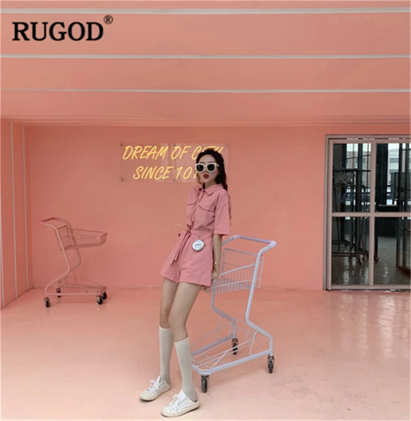 Женский однотонный комбинезон RUGOD на пуговицах с отложным воротником