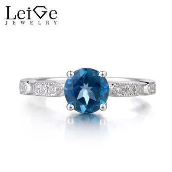 

Leige Jewelry London Blue Topaz Rings Engagement Wedding Sterling Sliver Ring For Woman November Birthstone Round Cut Gemstone