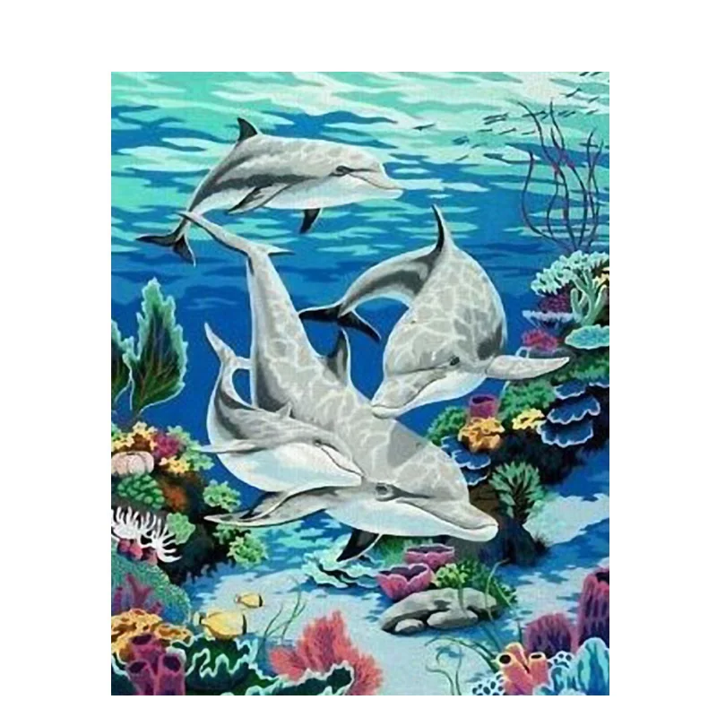 

ArtSailing pictures by numbers on canvas Dolphin Houseland painting by numbers with acrylic paints Posters with frame NP-473