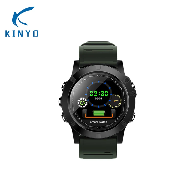 military green KINYO smart Сердечного ритма IP68 водонепроницаемый смарт-Браслет фитнес-трекер smartwatch сообщение напоминание спортивный браслет мужской - Цвет: military green