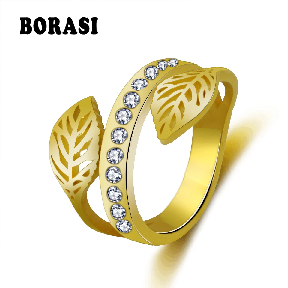 

BORASI Fashion Gold Color Female Tree Branch Finger Ring Crystal Leaf Rings For Women Girl Wedding Rings Knuckle Finger Jewelry