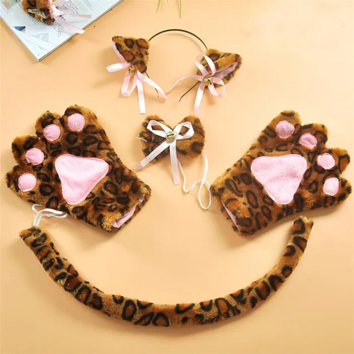 Сексуальная Пушистая кошка горничной Косплей Neko Аниме Костюм плюшевые перчатки лапы уши хвост Вечерние Косплей A445