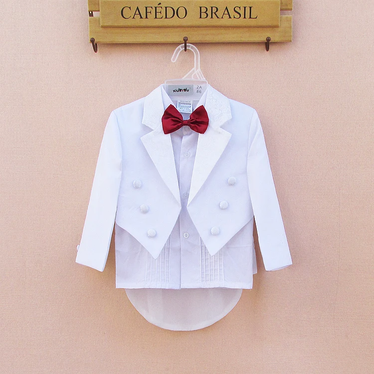 Baby Boy Tuxedo Suit 5 pcs Set Ivory// White Christening Wedding Baptism Birthday