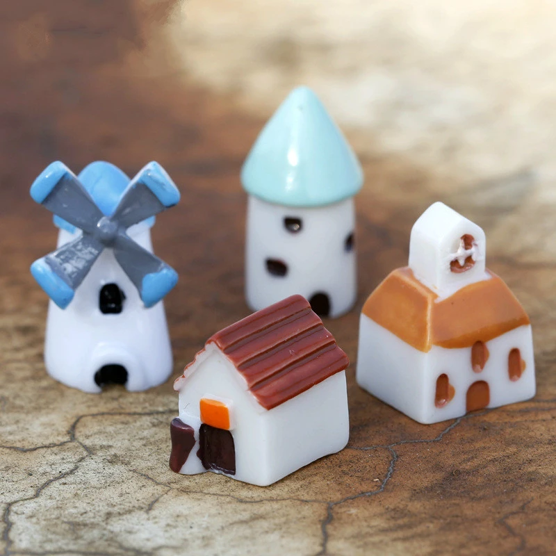 

1pc Creative Moss Micro Landscape Decoration Mini Windmill Castle Church House Miniatures Home Desktop Decors Aquarium Ornaments