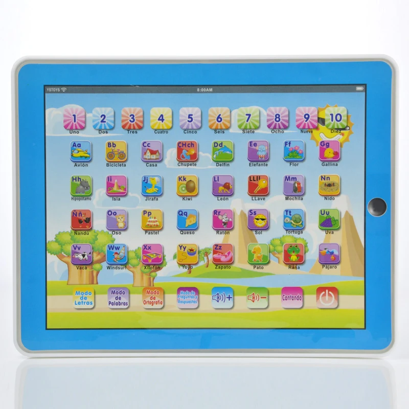 Испанский Алфавит ребенок планшет точка чтения сенсорный включить ноутбук Compluter развивающие игрушки Playmobel детали для детских подарков