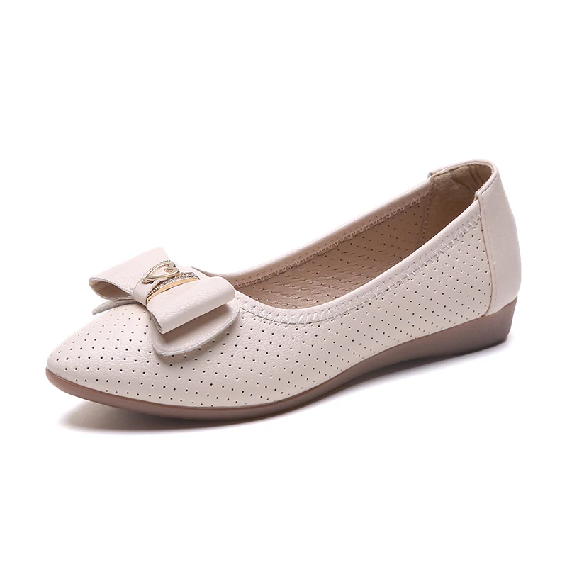 

Slip on Casual Shoes Female Loafers Pointed Toe Shallow Bow Knot Dot Hollow Women Shoes Woman Soft Bottom Plus Size Ladies Shoes