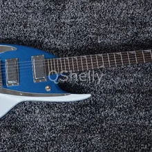 Высокое качество QShelly Пользовательские синий искристый металлик Акула рыба тело ХРОМ Блокировка тюнеры электрогитара Музыкальные инструменты магазин