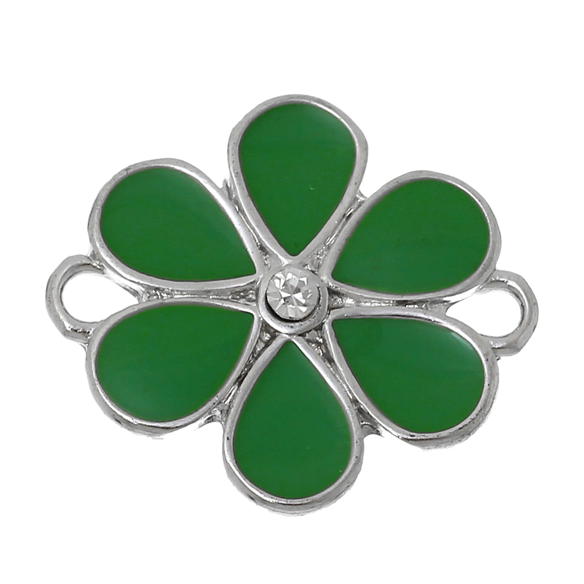 

DoreenBeads Zinc alloy Connectors Findings Flower Silver Tone Green Enamel Clear Rhinestone 21mm(7/8")x 19mm(6/8"),1 Pc 2016 new