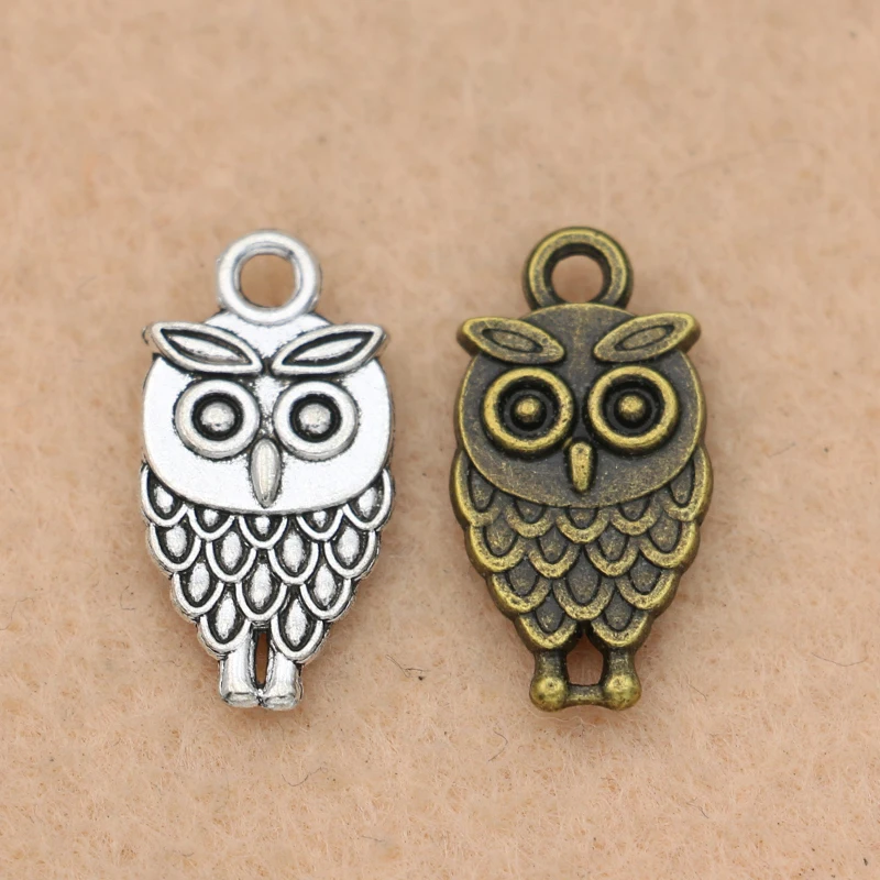 

KJjewel Tibetan Silver Plated Owl Charms Pendants Jewelry Making Bracelet Diy Craft Findings 18x10mm
