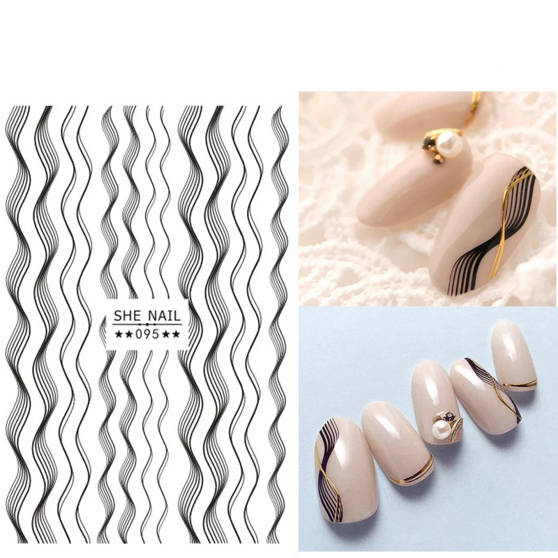 

Curve Stripe Lines Stickers Mixed Patterns Gold Black Nails Self-adhesive Transfer Nail Decals 3D Decorations for Nail Art