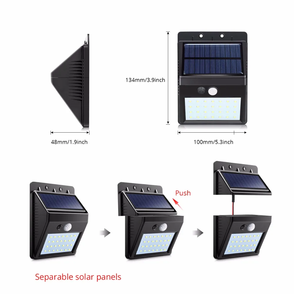 AIMENGTE на солнечных батареях Светодиодный Ночной светильник уличный 3 модели с двумя молниями датчик движения PIR на солнечной батарее светодиодный светильник с лампой 2,5 м провод кабель