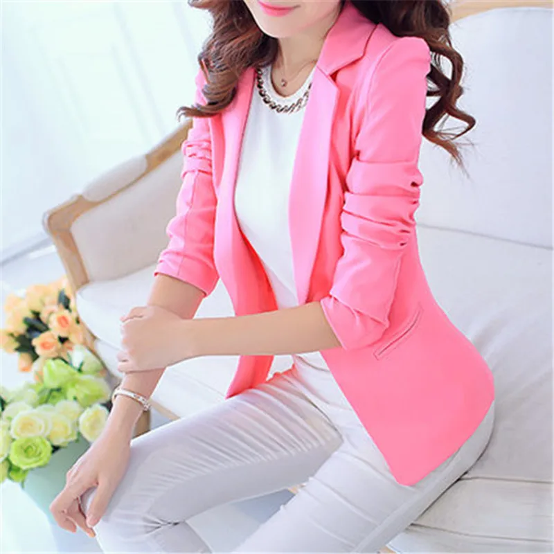 

New Arrival Women Blazers And Jackets 2016 Spring Autumn Fashion Single Button Blaser Femenino White/Blue Ladies Blazer Female