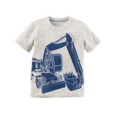 Hooyi/ г., одежда для мальчиков с рисунком экскаватора, Рубашки детские футболки для маленьких мальчиков летняя детская рубашка Топ из хлопка для детей 6, 9, 12, 18, 24 месяцев