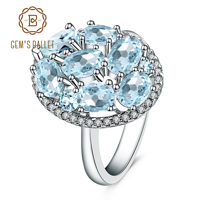 Gem's Ballet 3.8Ct натуральный Небесно-Голубой топаз драгоценный камень кольцо для женщин из натуральной 925 пробы Серебряное обручальное кольцо