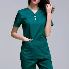 Полиэстер хлопок Для женщин с короткими рукавами хирургические Костюмы Скребки Красота Салон спецодежды Комбинезоны для девочек Врачи Медсестры тонкий униформа