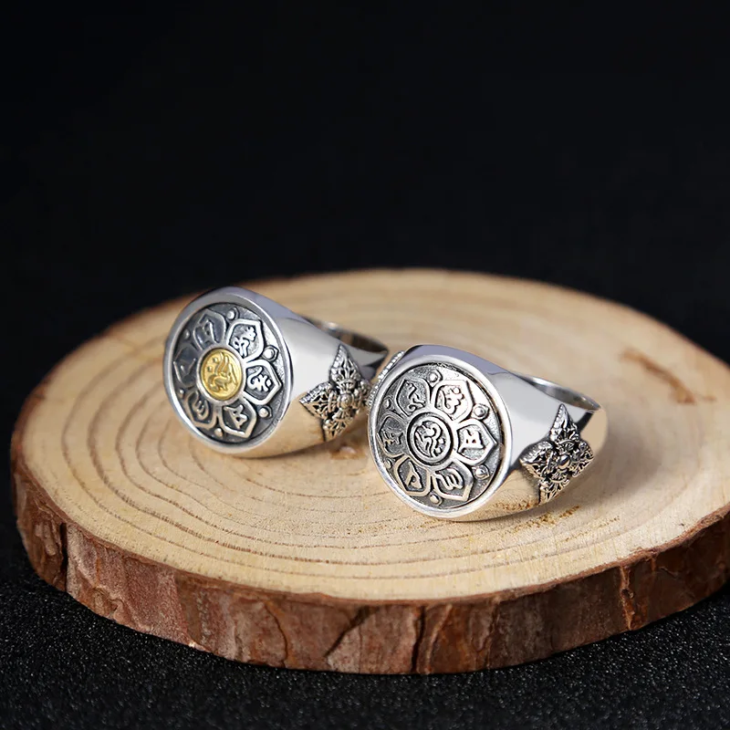 

Fashion 925 Sterling Silver Buddhism Rotatable Lucky Safe Ring Men Thai Silver Fine Jewelry Gift Finger Ring ZY296-2